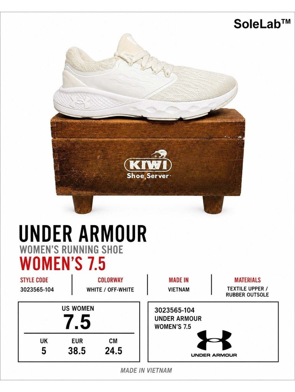 Under Armour Charged Vantage Women’s 7.5 White Running Shoes 3023565-104